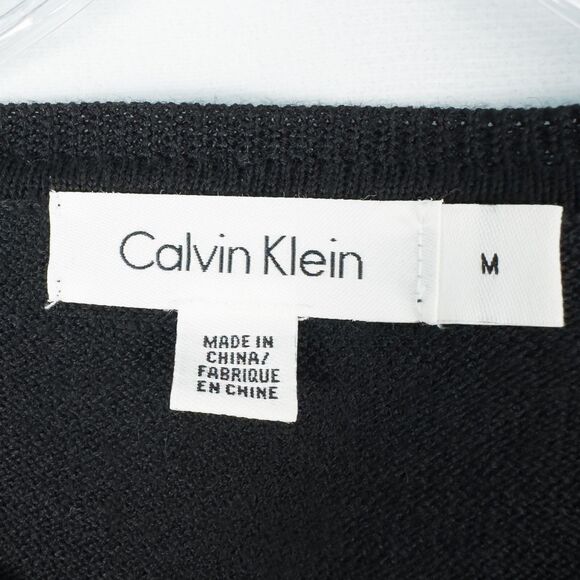 Calvin Klein Merino Wool Acrylic Striped V Neck Sweater Mens Medium Black Multi - Picture 3 of 15